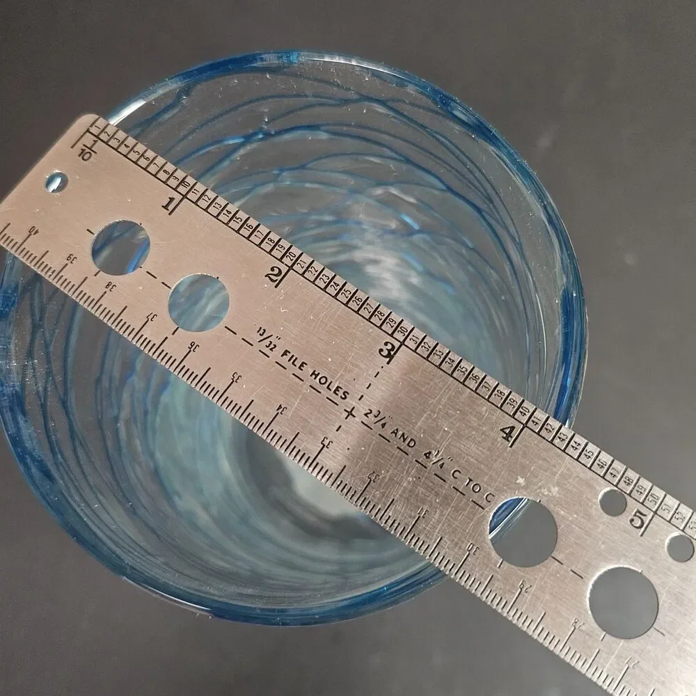 Handmade Mexican Style Glass Vase Clear with Blue Swirls 7.75